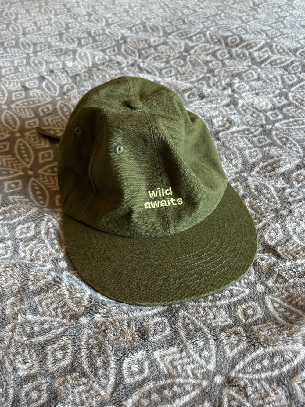 Olive Green “Wild Awaits” Flat Bill Baseball Cap OS